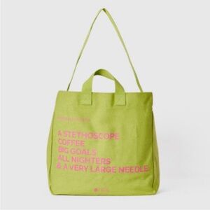 Figs Lime Green Tote with Pink NWT